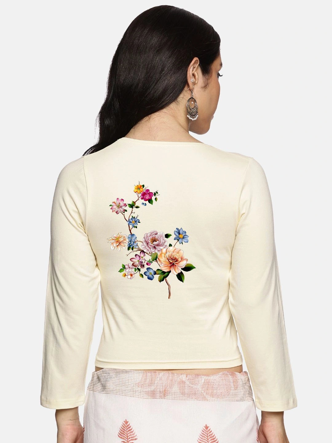 Women Three Fourth Sleeve Back Print Stretchable Blouse U0106 - notyetbyus