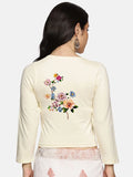 Women Three Fourth Sleeve Back Print Stretchable Blouse U0106 Cream