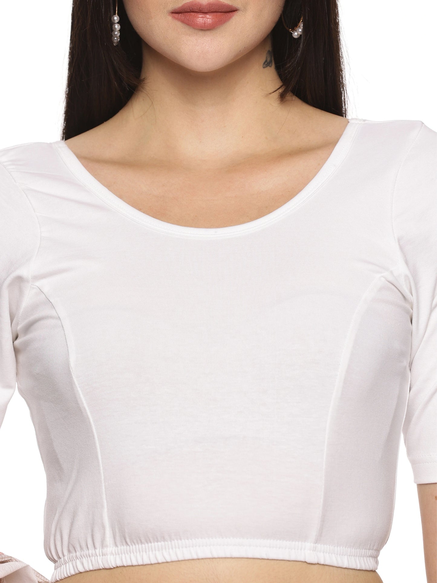 Women Plain Stretchable Half Sleeve Blouse U01A White