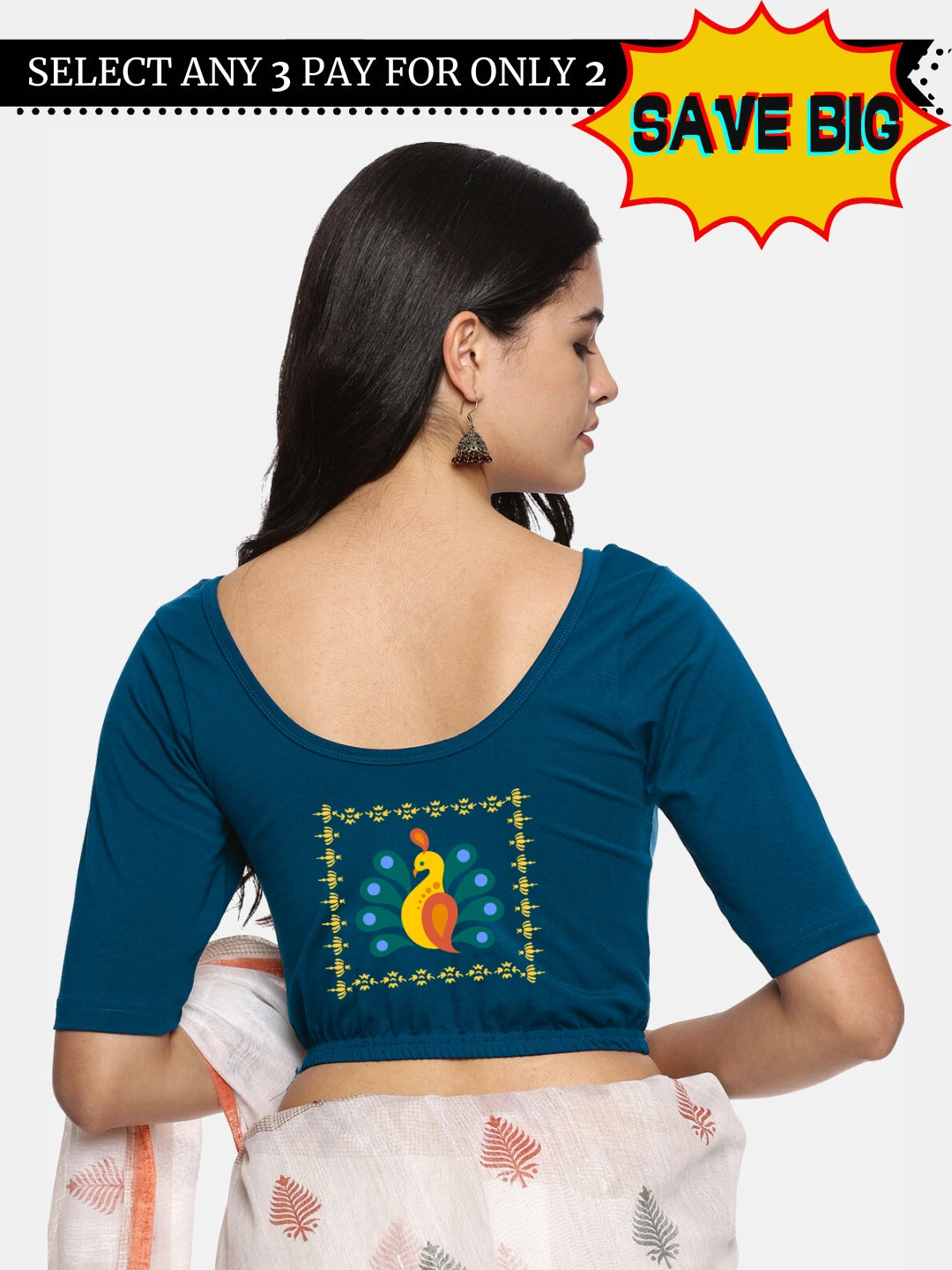 Women Back Printed Stretchable Blouse U013 - notyetbyus