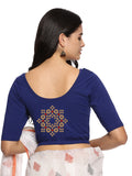 Women Back Printed Stretchable Half Sleeve Blouse U058 Royal Blue