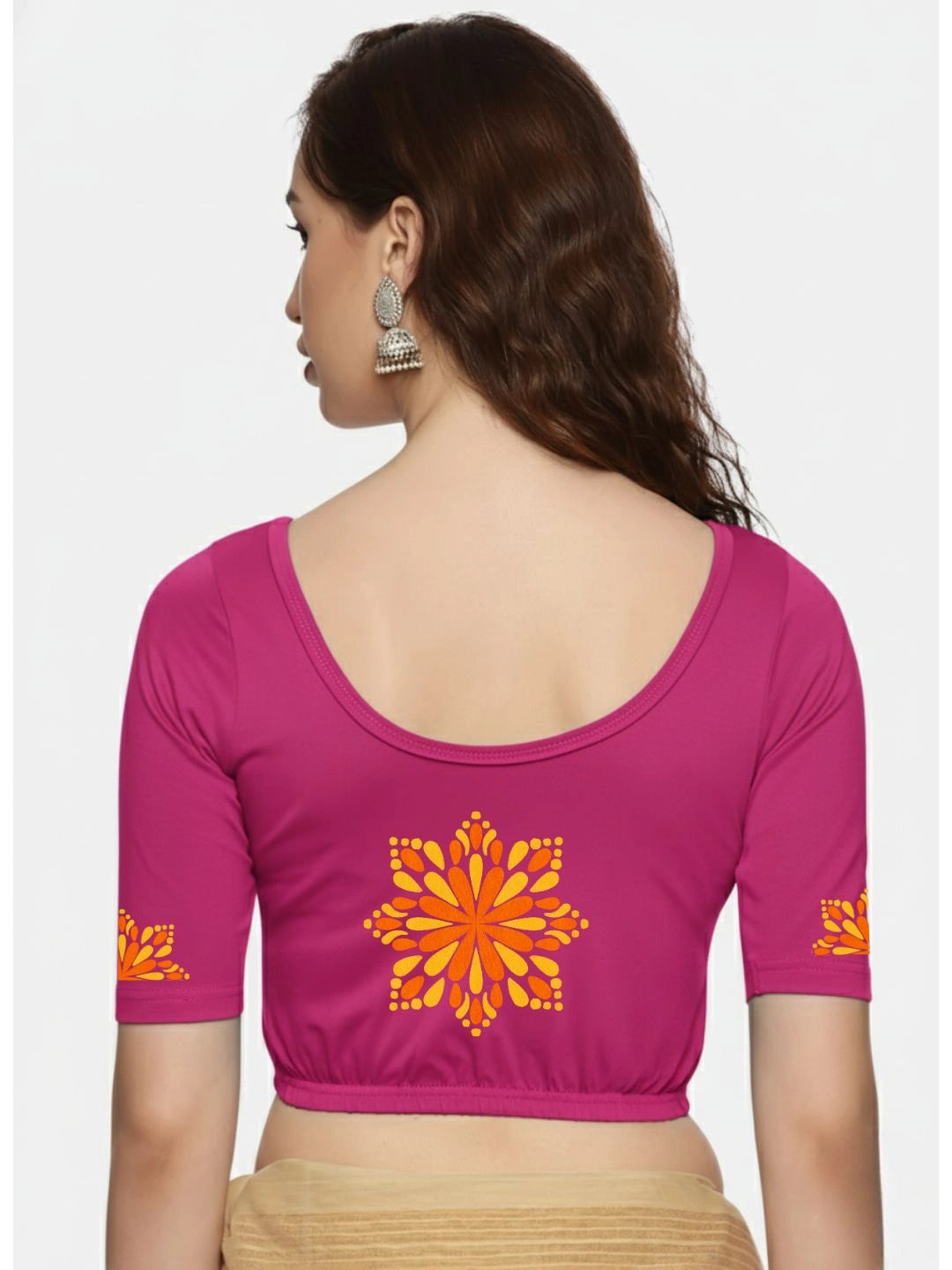 Women Back Printed Stretchable Blouse U0175