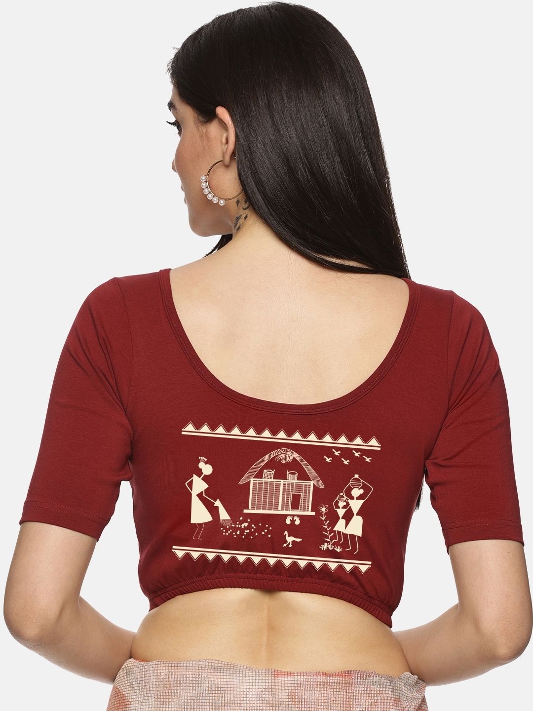 Women Back Printed Stretchable Blouse U06 - notyetbyus