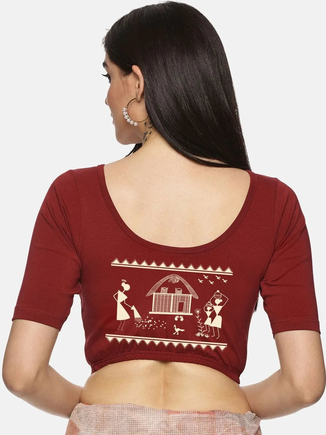 Women Back Printed Stretchable Blouse U06 - notyetbyus