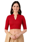 Women Mandarin Collar Plain Stretchable Elbow Sleeve Blouse U0271 Red