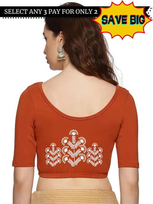 Women Back Printed Stretchable Blouse U019 - notyetbyus
