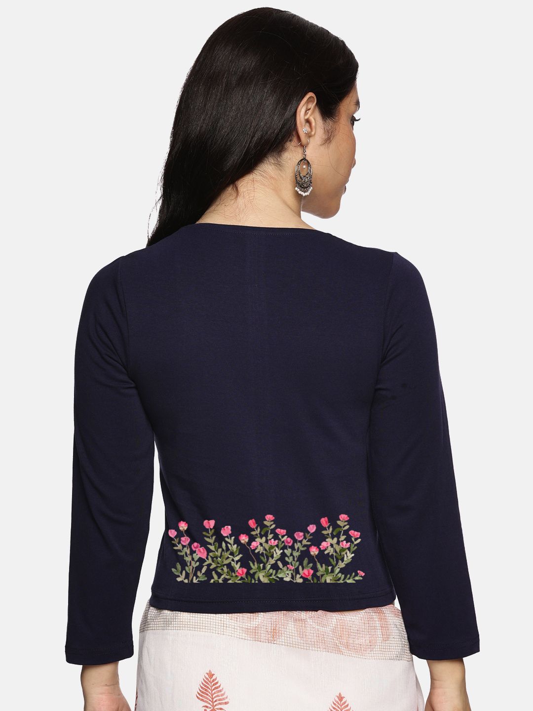 Women Three Fourth Sleeve Back Print Stretchable Blouse U0107 - notyetbyus