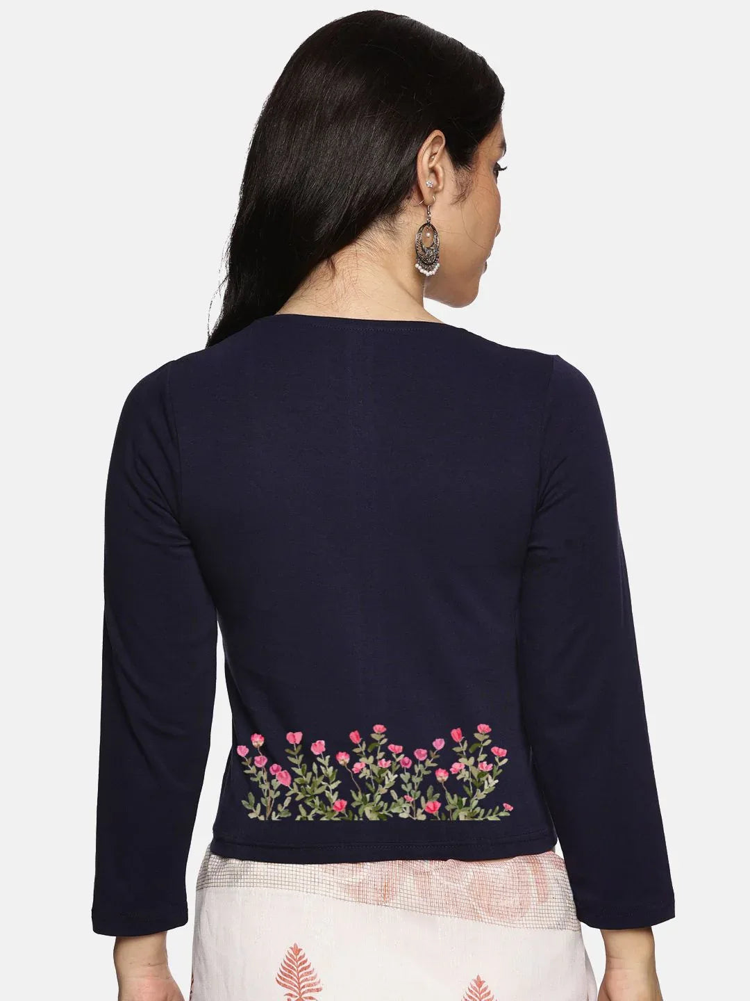 Women Three Fourth Sleeve Back Print Stretchable Blouse U0107 - notyetbyus