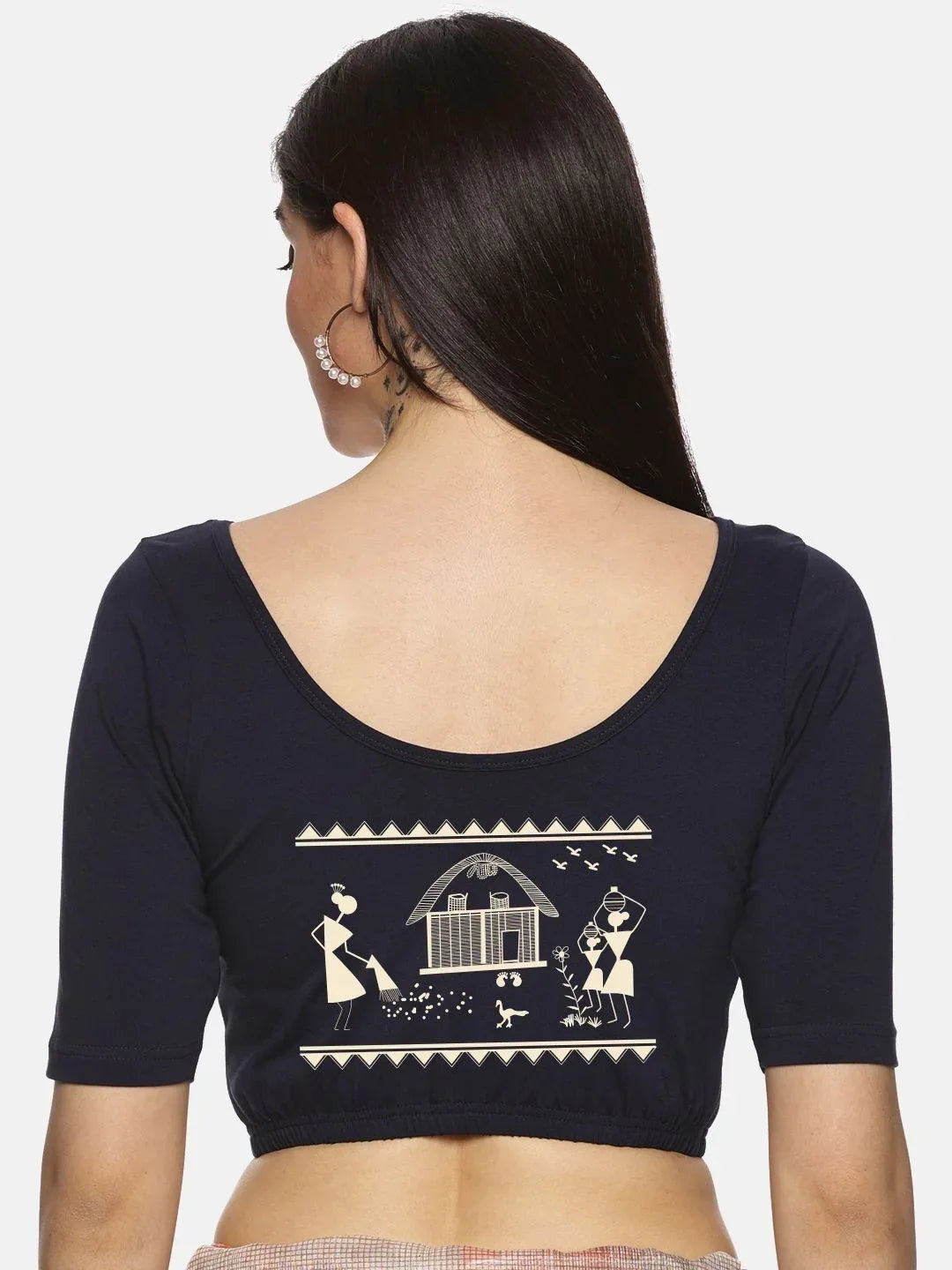 Women Back Printed Stretchable Blouse U06 - notyetbyus