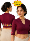 Women Mandarin Collar Back Printed Stretchable Elbow Sleeve Blouse U0281 Maroon