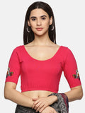 Women Back Printed Stretchable Half Sleeve Blouse U0140A Pink