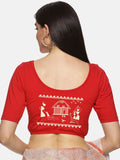 Women Back Printed Stretchable Half Sleeve Blouse U06 Red