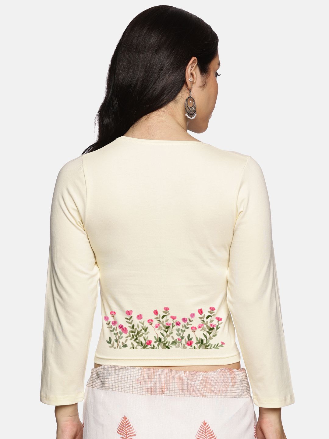 Women Three Fourth Sleeve Back Print Stretchable Blouse U0107 - notyetbyus