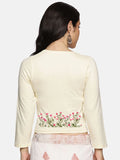 Women Three Fourth Sleeve Back Print Stretchable Blouse U0107 Cream