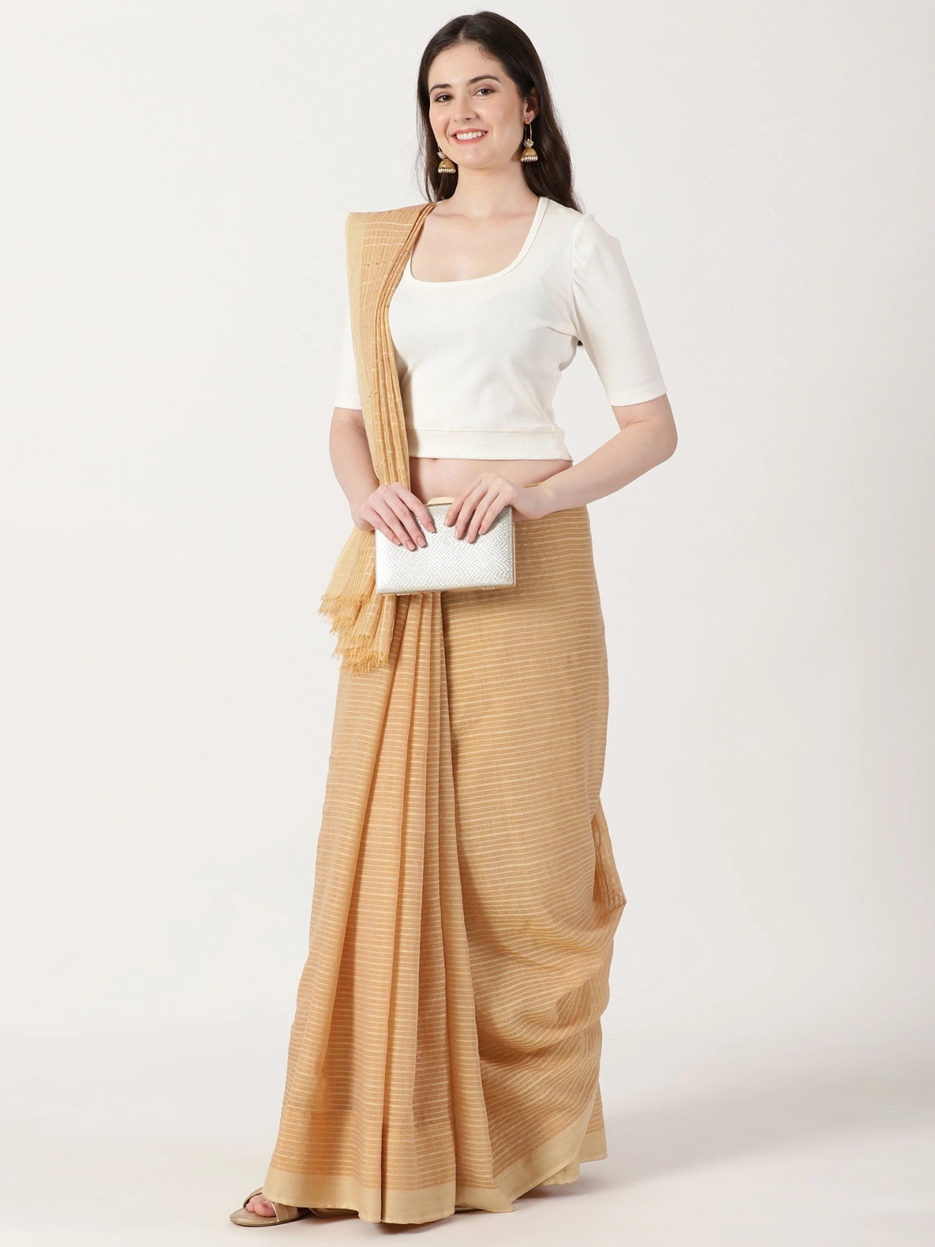 Women Plain Stretchable Rib Square Neck Puff Sleeve Blouse U0251 Cream