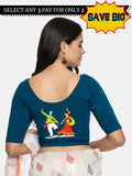 Women Back Printed Stretchable Half Sleeve Blouse U031 peacock