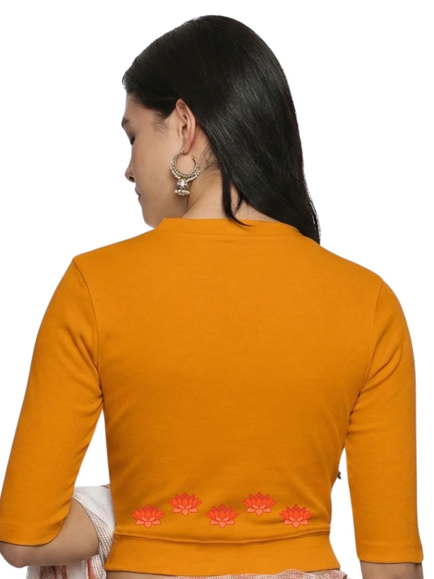 Women Back Printed Stretchable Elbow Sleeve RIB Blouse U0147 - notyetbyus