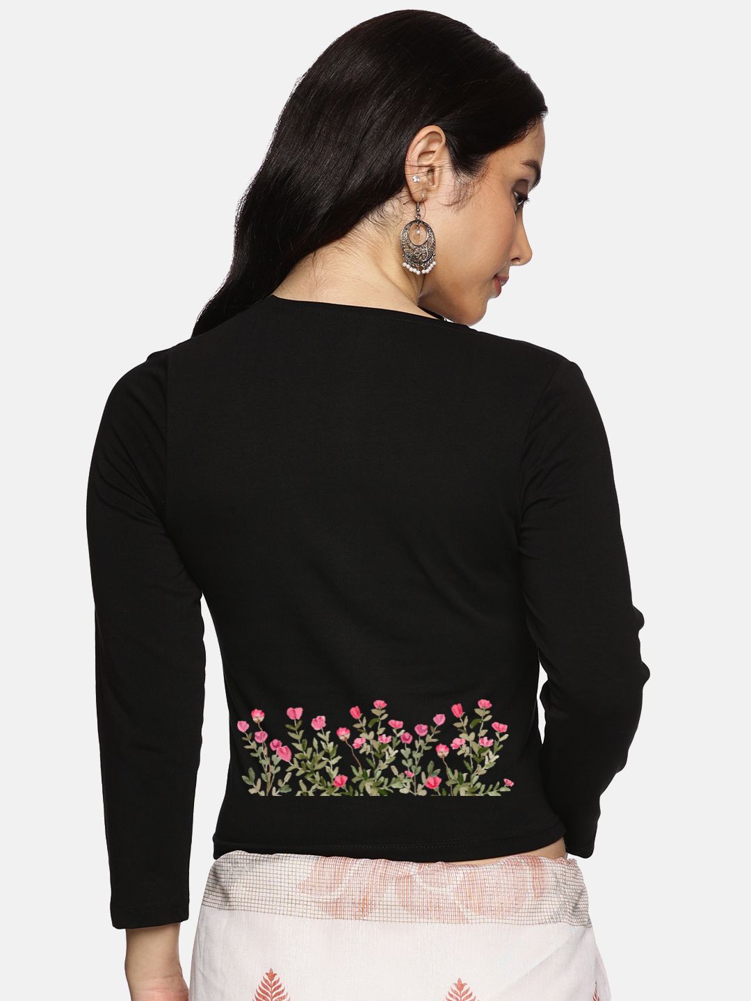 Women Three Fourth Sleeve Back Print Stretchable Blouse U0107 - notyetbyus