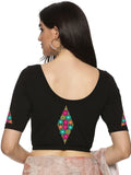Women Back Printed Stretchable Half Sleeve Blouse U0173 Black