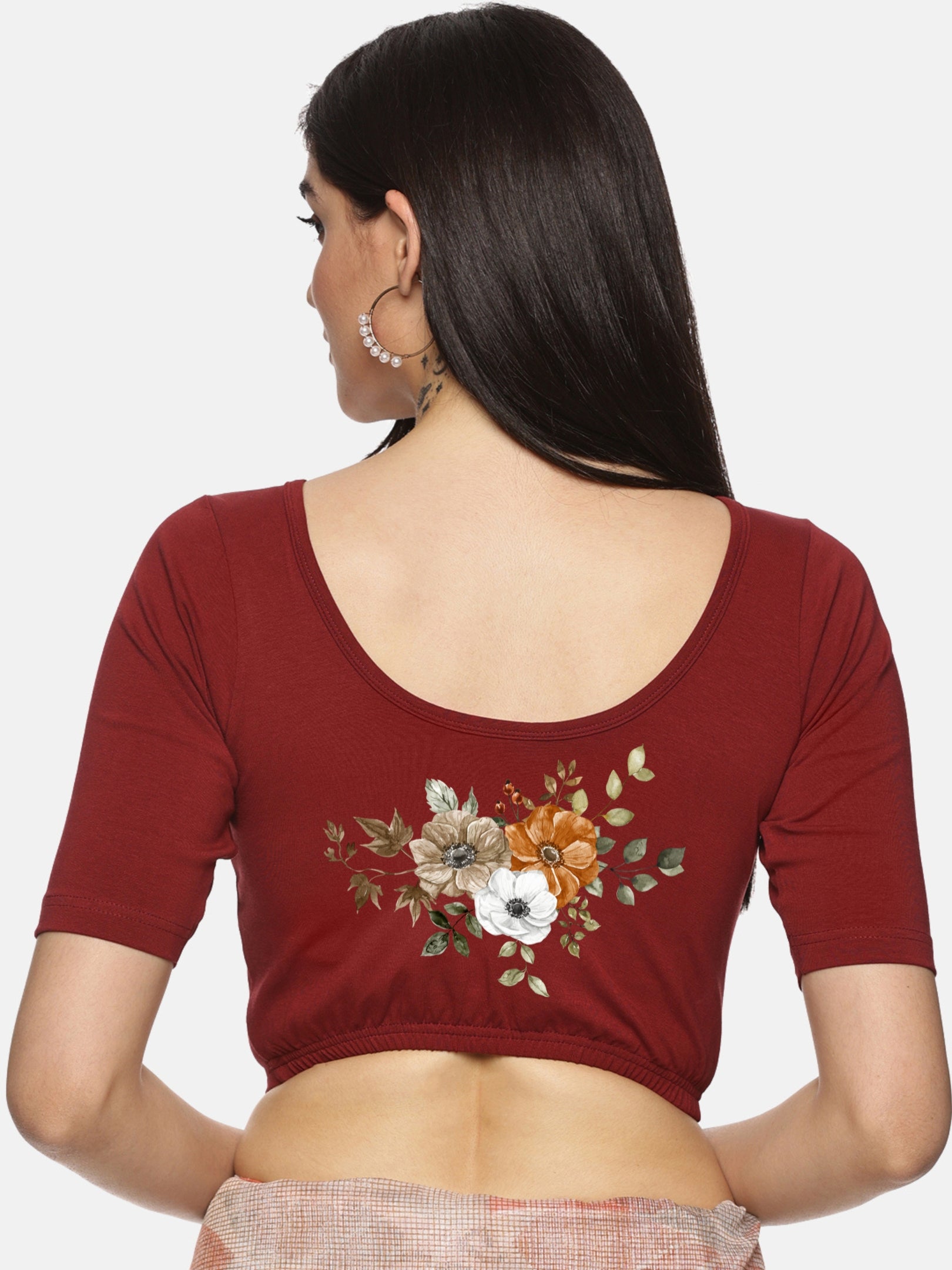 Women Back Printed Stretchable Blouse U041 - notyetbyus