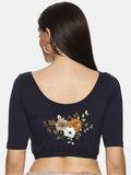 Women Back Printed Stretchable Half Sleeve Blouse U041 Navy