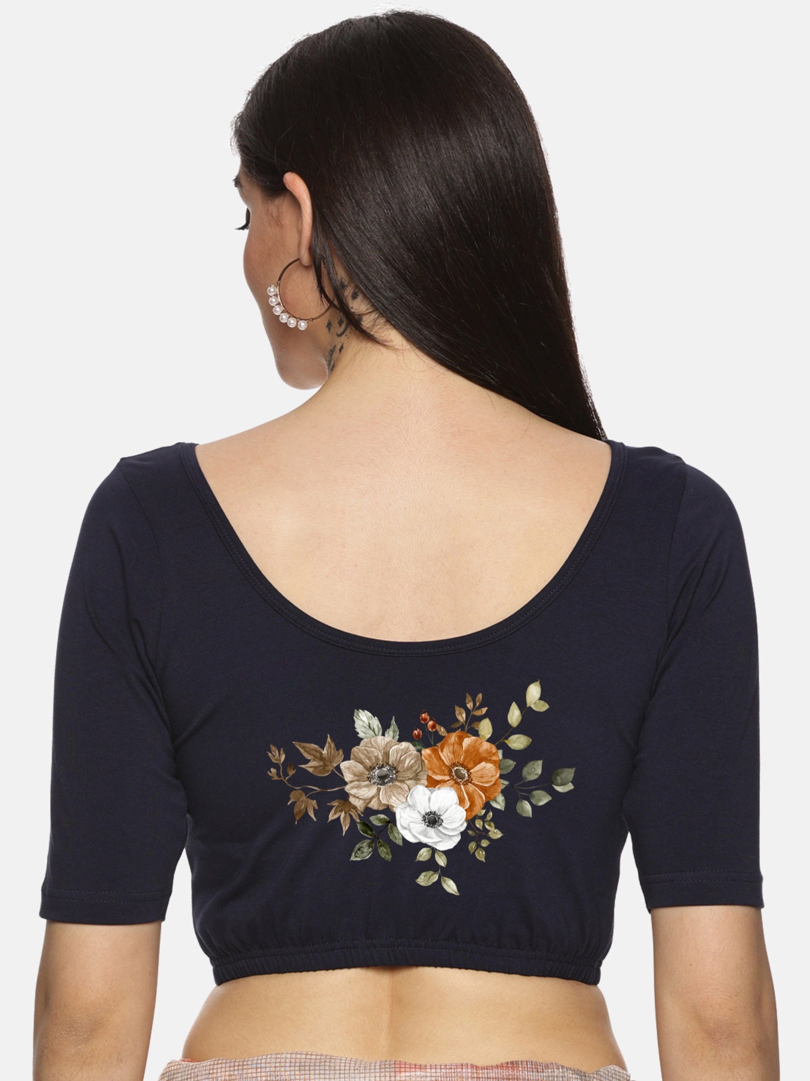 Women Back Printed Stretchable Blouse U041 - notyetbyus