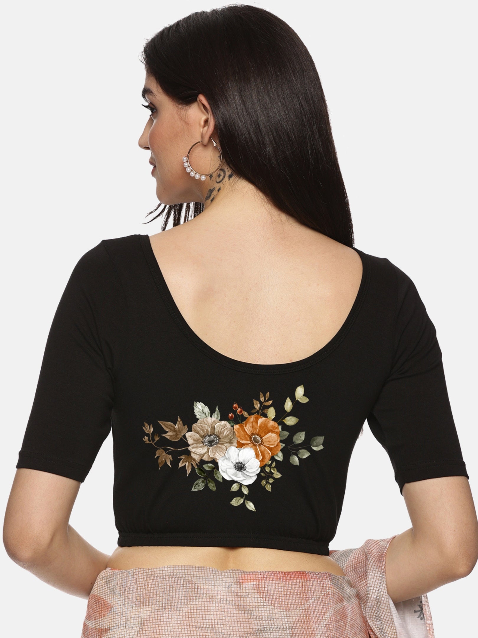Women Back Printed Stretchable Blouse U041 - notyetbyus