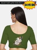 Women Back Printed Stretchable Half Sleeve Blouse U049 Mehndi Green