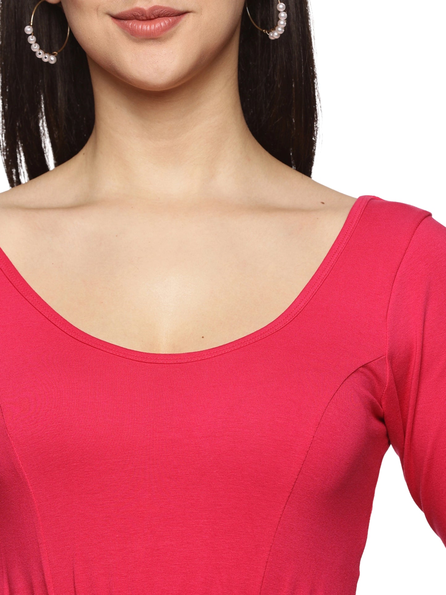 Women Plain Stretchable Half Sleeve Blouse U01A Pink