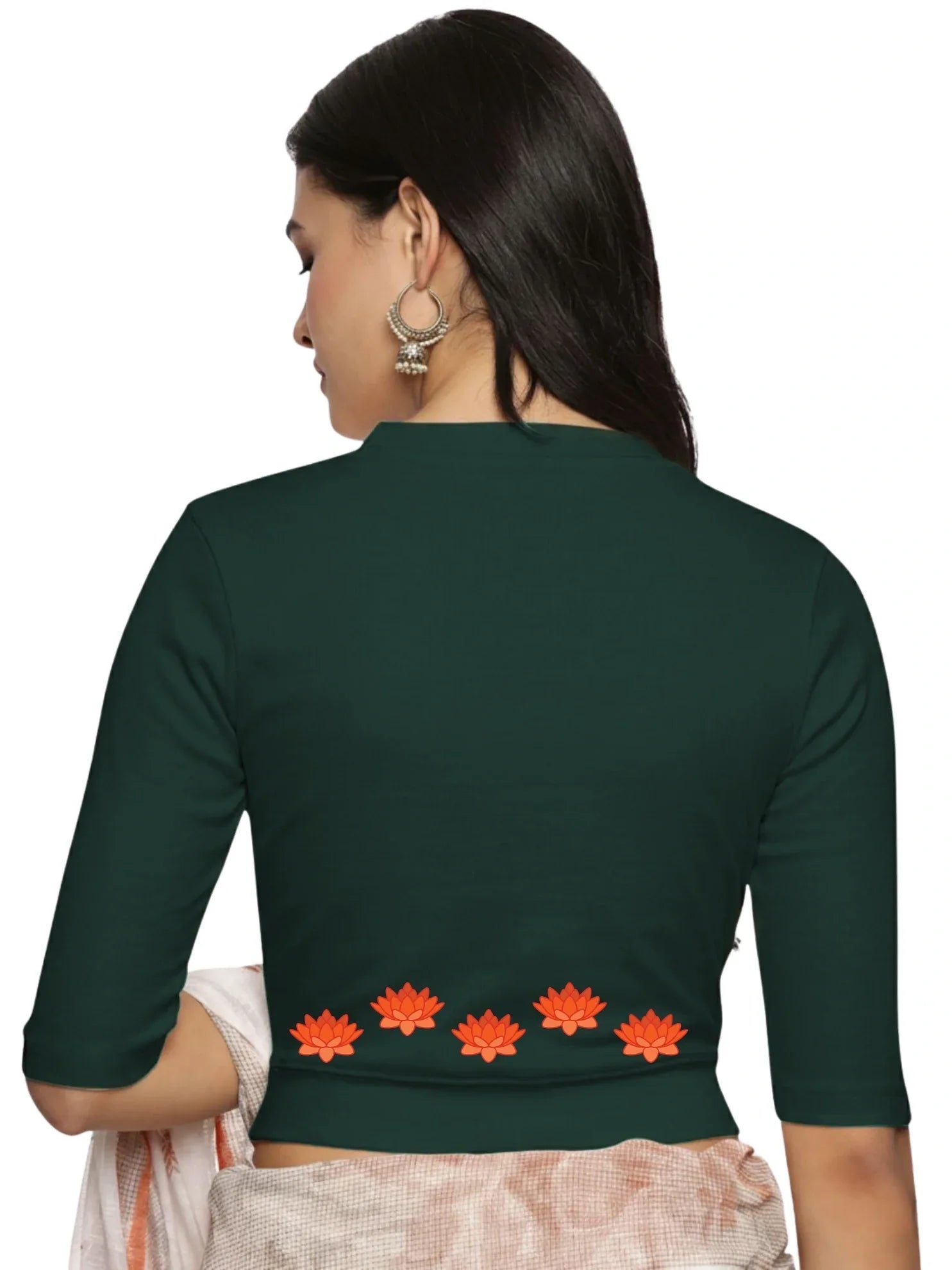 Women Back Printed Stretchable Elbow Sleeve RIB Blouse U0147 - notyetbyus