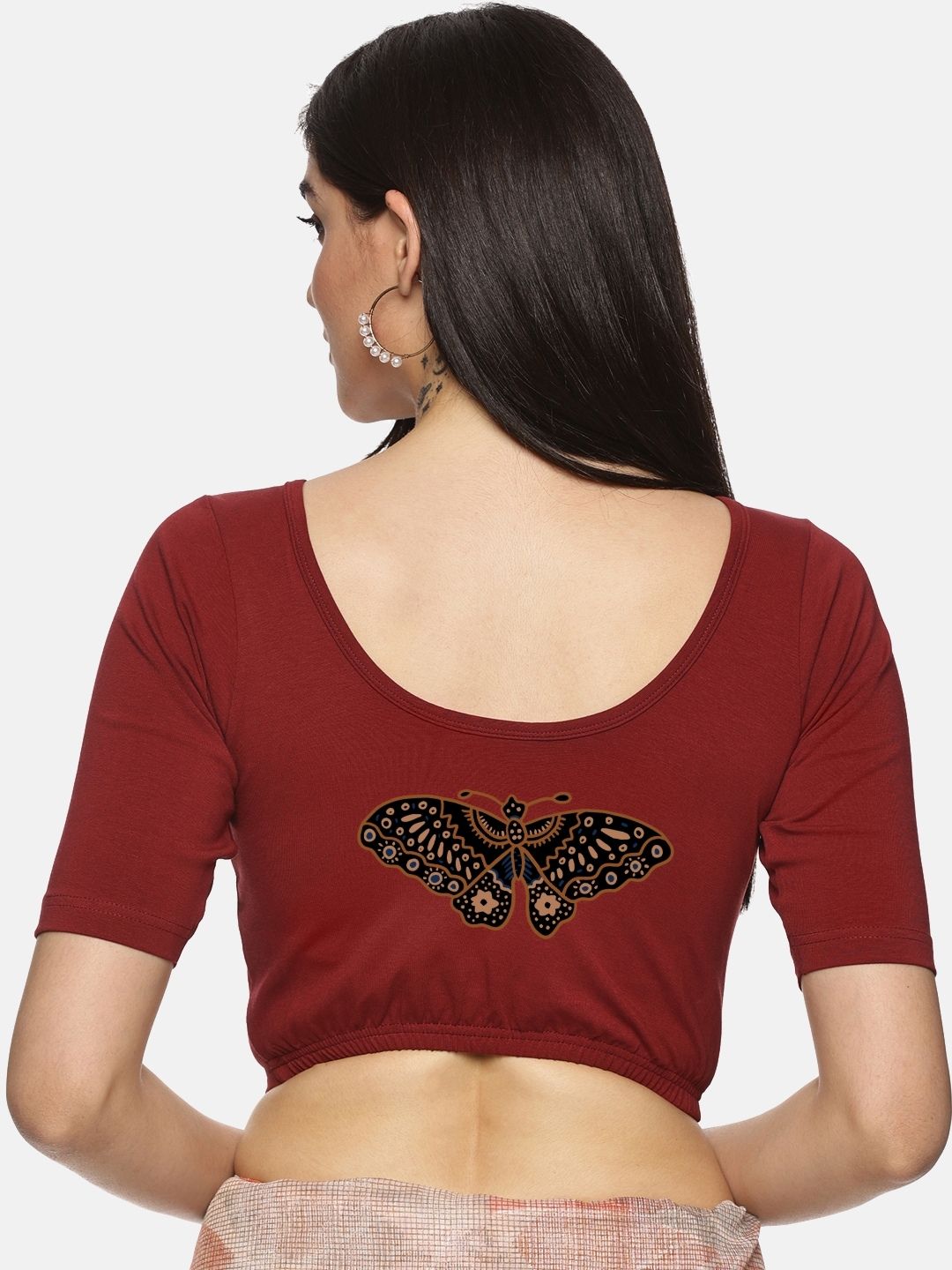 Women Back Printed Stretchable Blouse U07 - notyetbyus