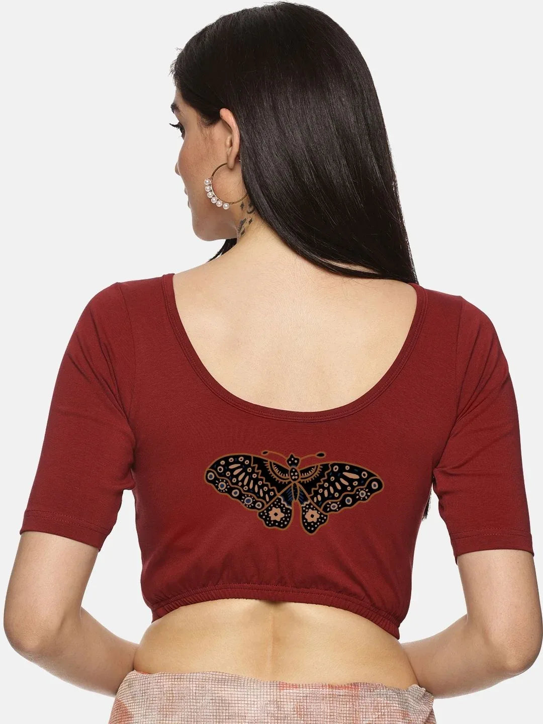 Women Back Printed Stretchable Blouse U07 - notyetbyus