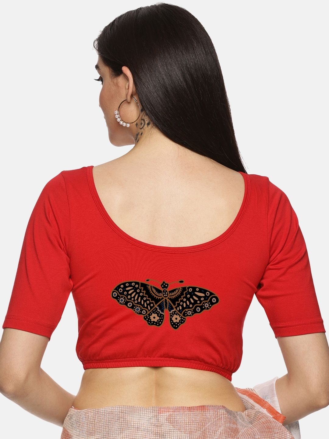 Women Back Printed Stretchable Blouse U07 - notyetbyus
