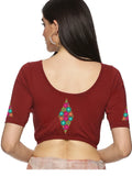 Women Back Printed Stretchable Half Sleeve Blouse U0173 Maroon