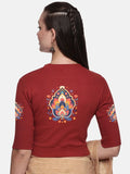 Women Back Printed Stretchable Elbow Sleeve RIB Blouse U0157 Terracotta Red