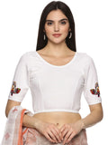 Women Back Printed Stretchable Half Sleeve Blouse U0140A White
