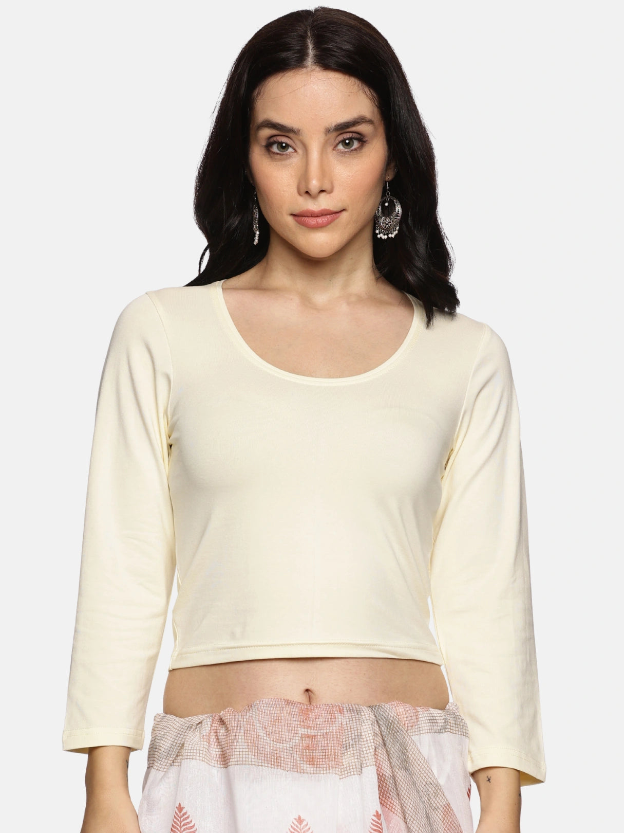 Women Three Fourth Sleeve Back Print Stretchable Blouse U0106 Cream