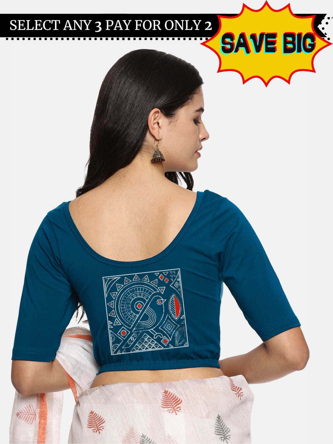 Women Back Printed Stretchable Blouse U030 - notyetbyus