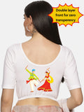Women Back Printed Stretchable Half Sleeve Blouse U031 White