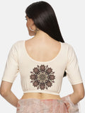 Women Back Printed Stretchable Half Sleeve  Blouse U05 Cream