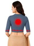 Women Mandarin Collar Back Printed Stretchable Elbow Sleeve Blouse U0274 Elephant Grey