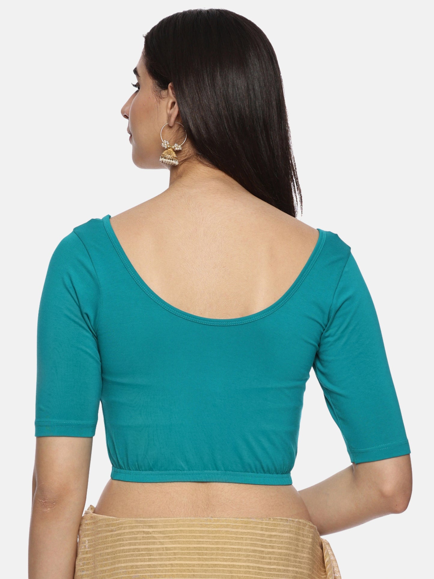 Women Plain Stretchable Half Sleeve Blouse U01A Rama Green