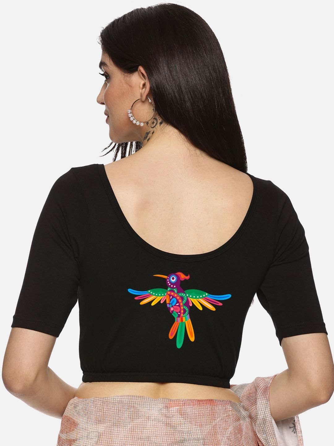Women Back Printed Stretchable Blouse U08 - notyetbyus