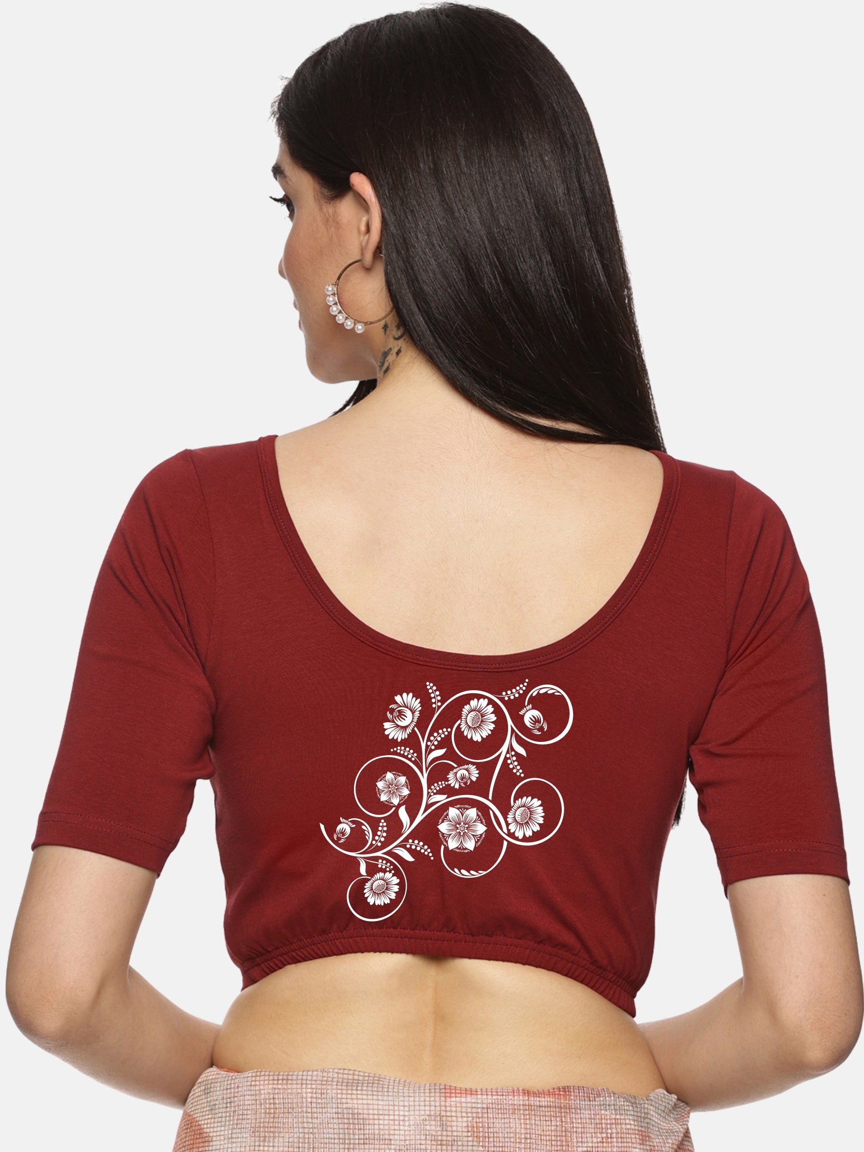 Women Back Printed Stretchable Blouse U075 - notyetbyus