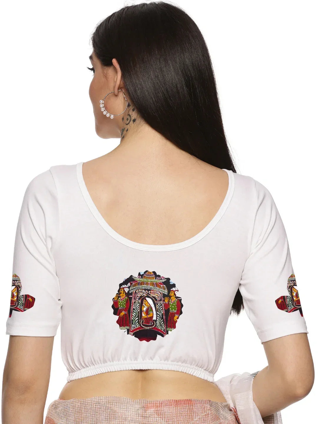 Women Back Printed Stretchable Blouse U0140A - notyetbyus