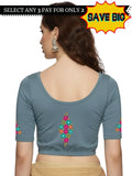 Women Back Printed Stretchable Half Sleeve Blouse U0173 Elephant Grey