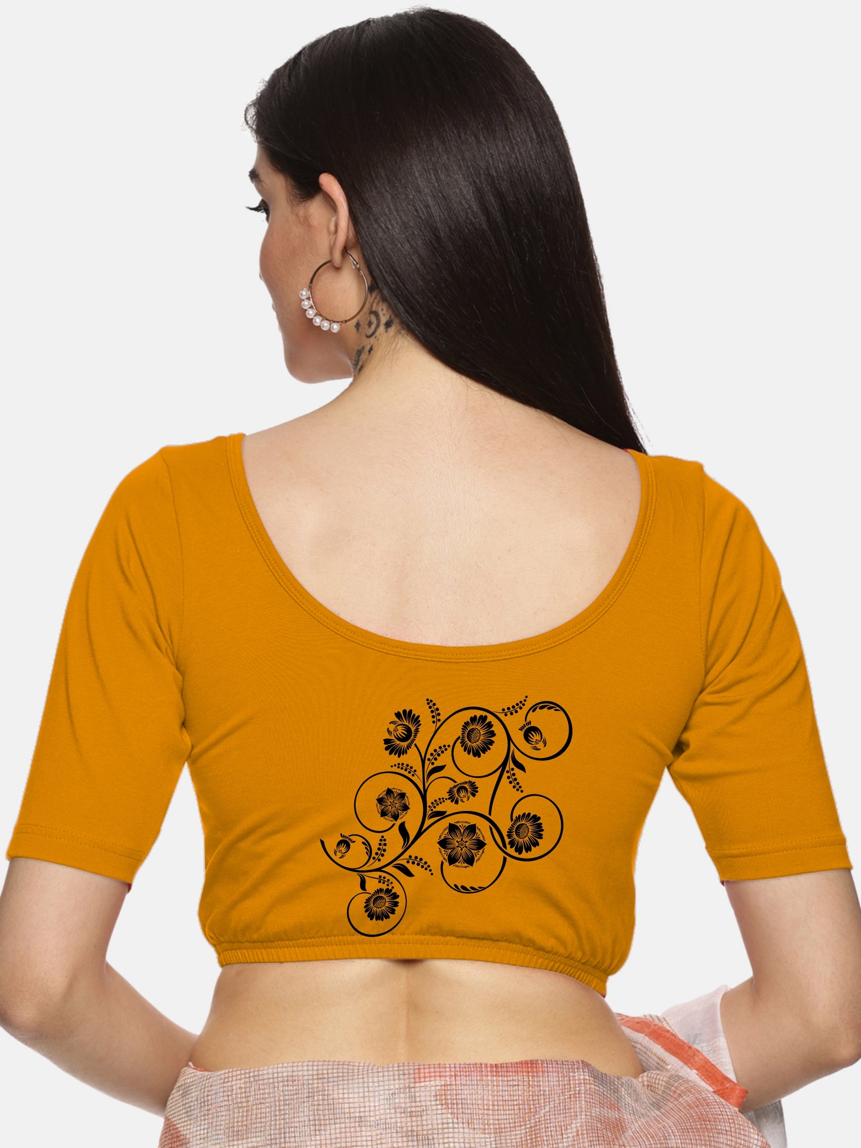 Women Back Printed Stretchable Blouse U075 - notyetbyus