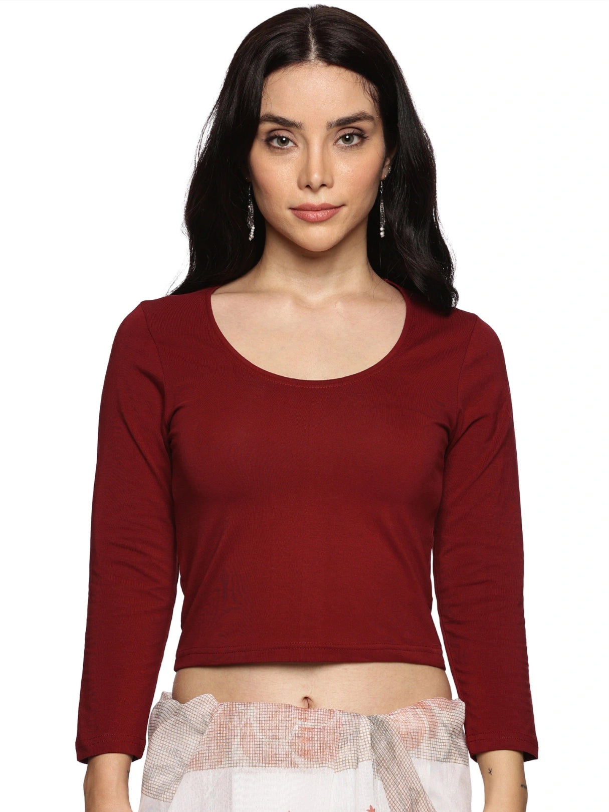 Women Three Fourth Sleeve Back Print Stretchable Blouse U0102 Maroon