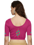 Women Back Printed Stretchable Half Sleeve Blouse U0173 Rani Pink