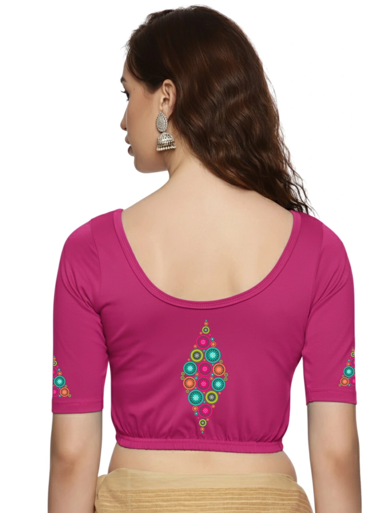 Women Back Printed Stretchable Blouse U0173